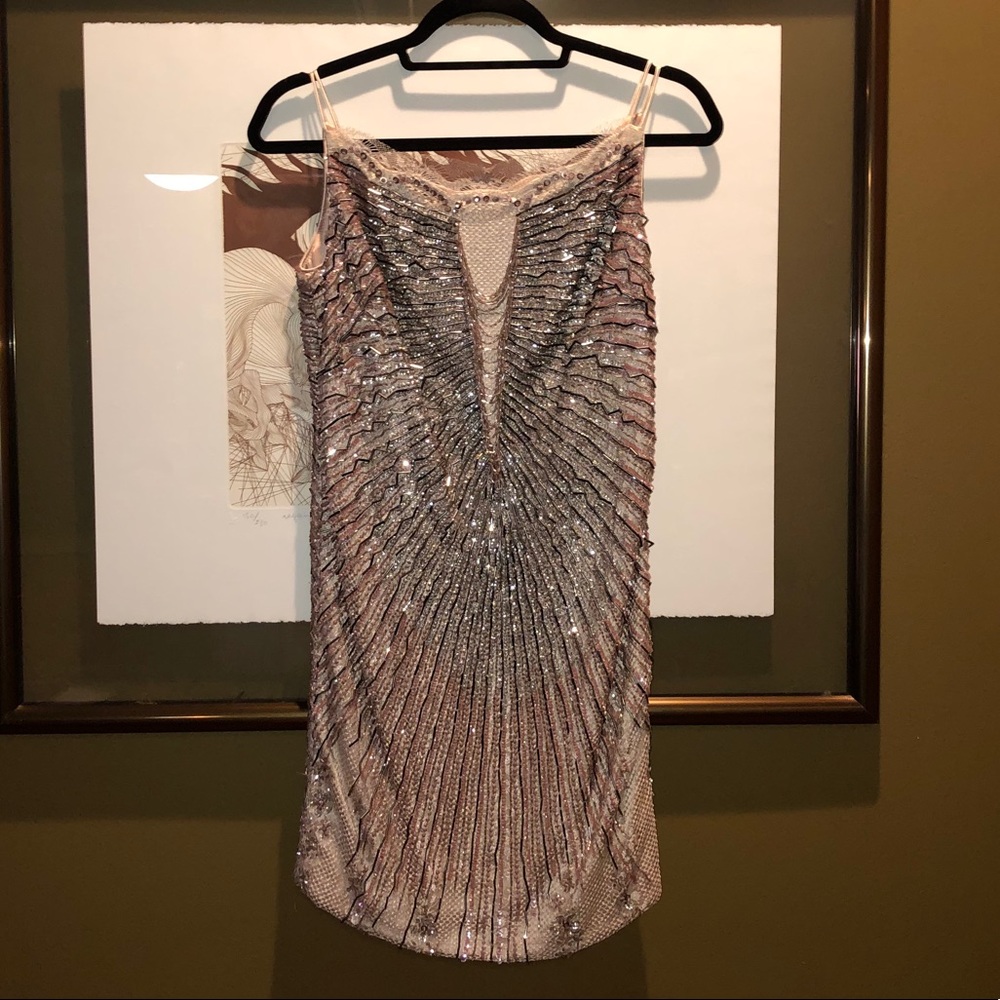 Lourdes Chavez Couture beaded pink mini dress